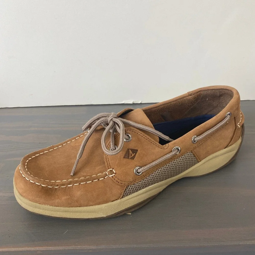 Sperry Intrepid Top Sider Boat Shoes Men 10 Tan Leather Comfort Slip on Shoes‎
